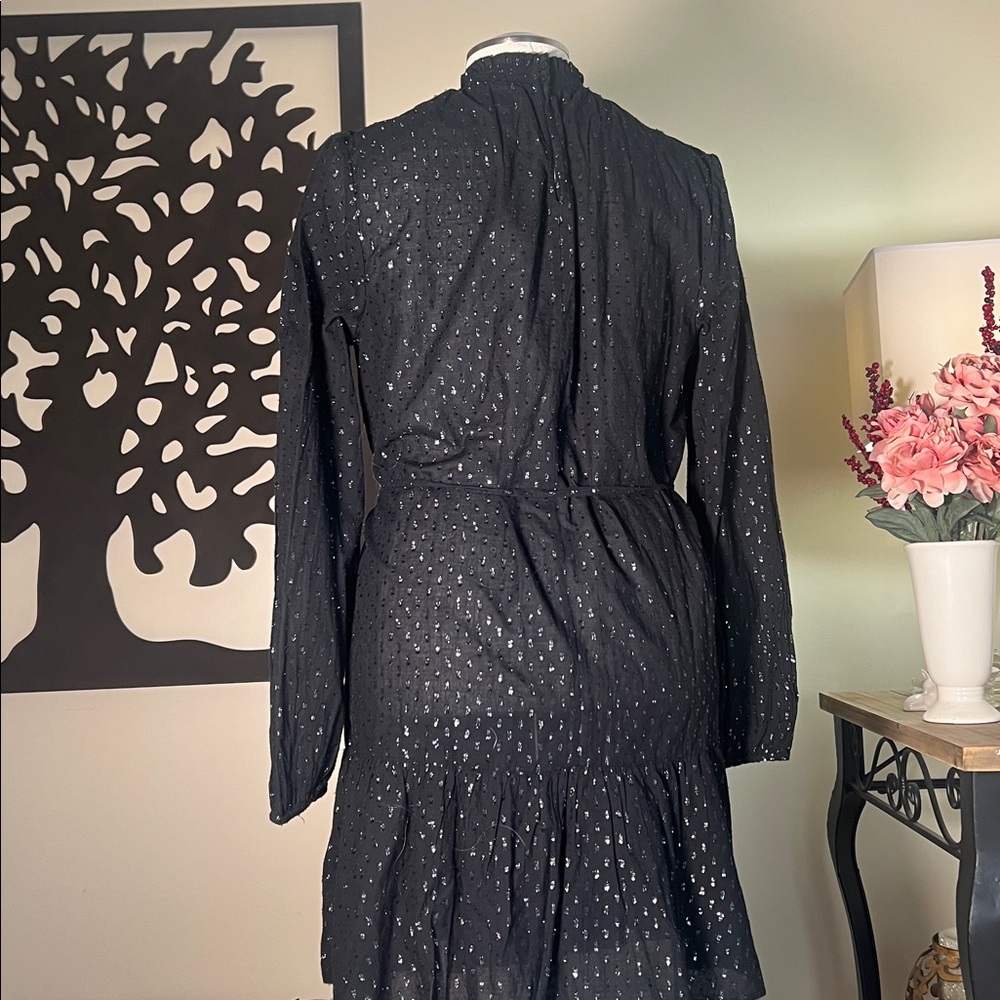 New! Gap black and metallic mock neck long ballon sleeves ruffle hem mini dress - Picture 5 of 13